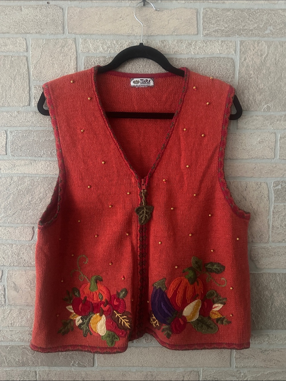 Tiara Fall Harvest Sweater Vest with Zipper- XL XXL